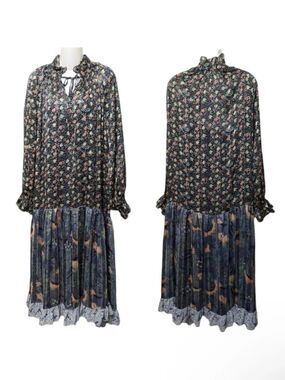 NWT CODE x MODE Floral Prairie Drop Waist Modest Maxi Dress L